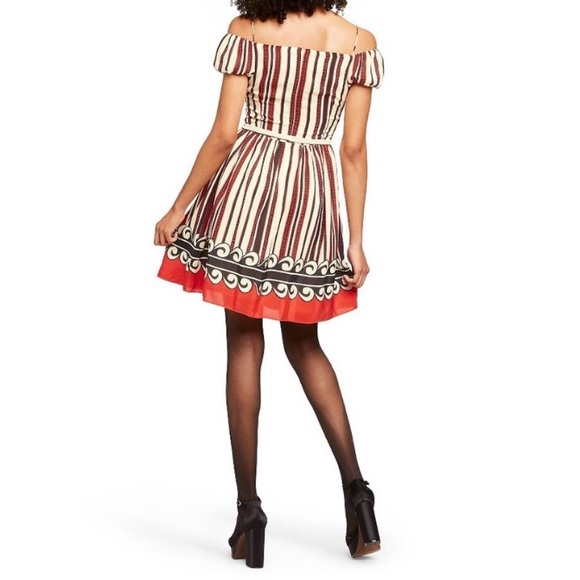 M ANNA SUI Silk Dress for Target 20th Anniversary XXO Striped Off Shoulder Red - Picture 5 of 9